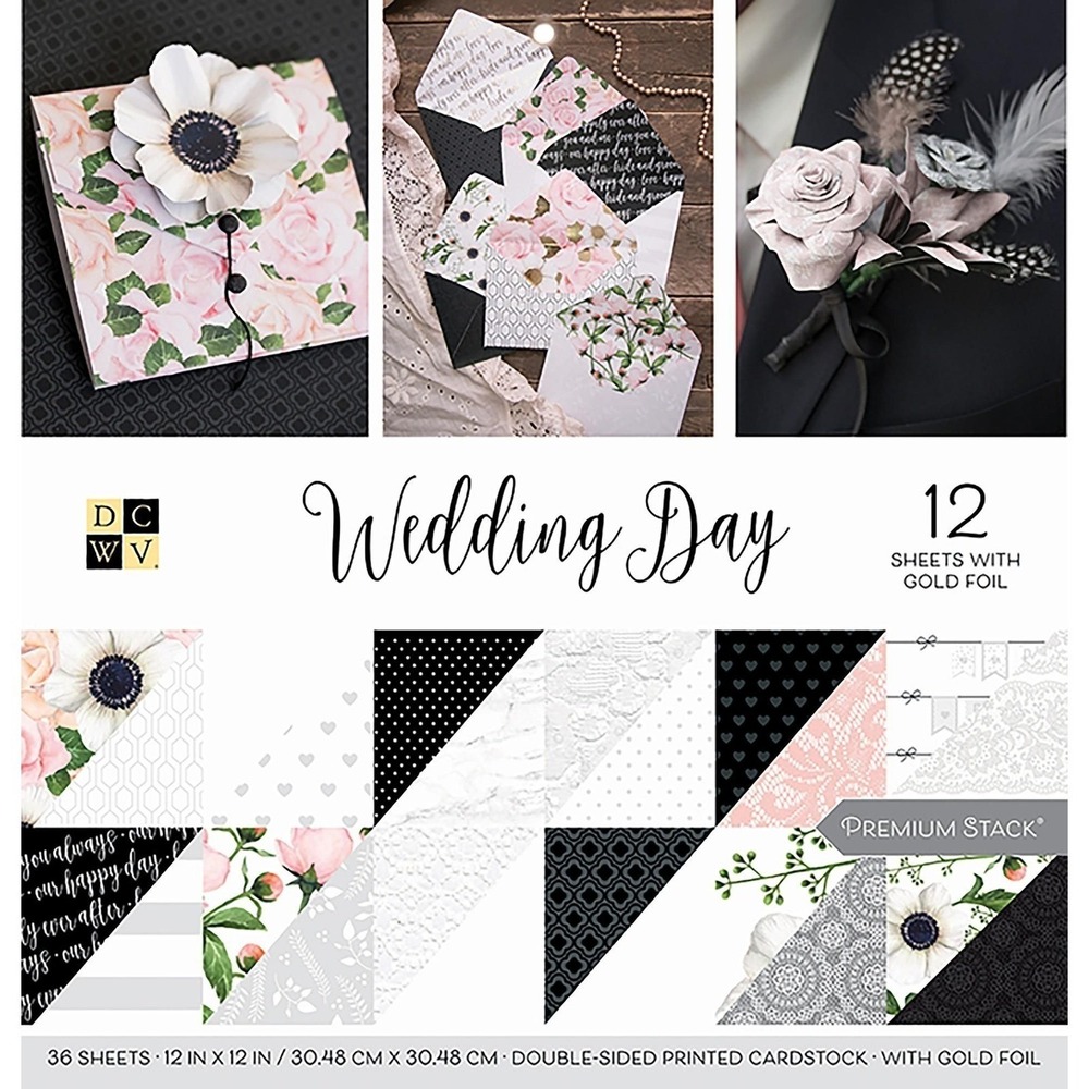 American Crafts DCWV Card Stock 12x12 Wedding Day 18 Designs Double Sided